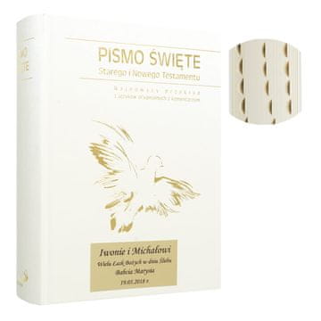 shumee Sveto pismo, veliko, kremne barve z graviranim registratorjem za krst, poroko ali prvo obhajilo