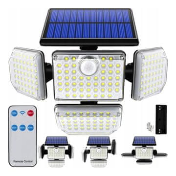 shumee Solarna svetilka 181xLED, senzor gibanja, somrak, daljinski upravljalnik, 4 solarni reflektorji