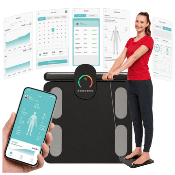 Mona Tehtnica z analizo telesne sestave, črna, inteligentna, Bluetooth povezava s telefonom FIT4MED