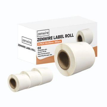 ZENWIRE Samolepilne termalne etikete, 3 role, 250 kosov, 50 x 30 mm, za mini tiskalnik Zenwire TP-210