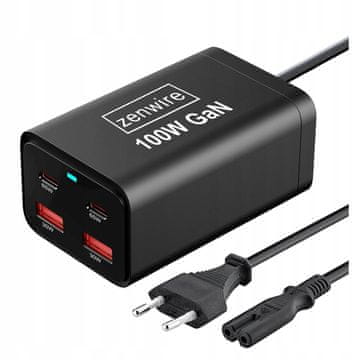 ZENWIRE Stenski polnilnik Napajalnik 100W GaN III Cube AC kabel 2x USB-C 65W 2x USB-A Zenwire YMS-608