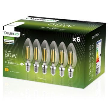 LUMILED 6x LED žarnica E14 svečka B35 7W = 60W 806lm 4000K nevtralna 360° žarnica z žarilno nitko