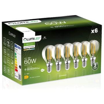 LUMILED 6x LED žarnica E14 krogla P45 7W = 60W 806lm 4000K nevtralna 360° osvetljena z žarilno nitko