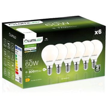 LUMILED 6x LED žarnica E14 krogla P45 7W = 60W 806lm 4000K nevtralna 360° žarnica z žarilno nitko