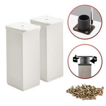 shumee 2 x Osnovne noge za pohištvo | Presek 40x40 mm | V - 100 mm | Barva: Bela + Vijaki priloženi