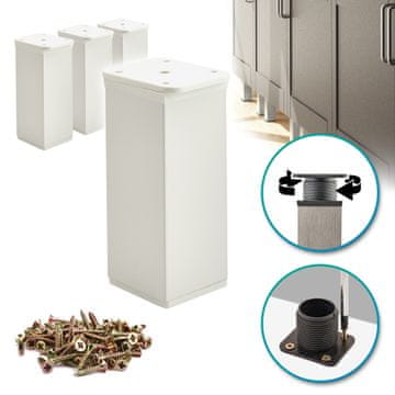 shumee 4 x Osnovne noge za pohištvo | Presek 40x40 mm | V - 150 mm | Barva: Bela + Vijaki priloženi