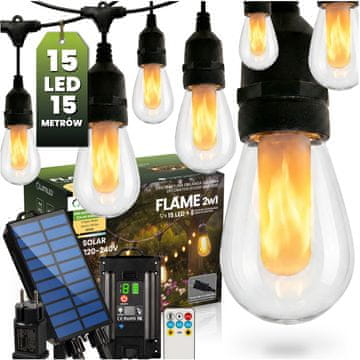 LUMILED Solarna vrtna girlanda 15x LED dekorativne luči s plamenom 15m 1800K topel plamen