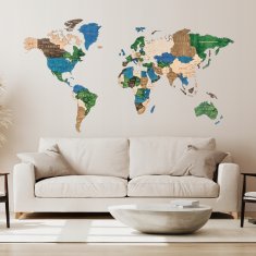 shumee 3D leseni zemljevid sveta s podrobnimi mejami mest 130 cm + 204 žebljičkov/zastavic