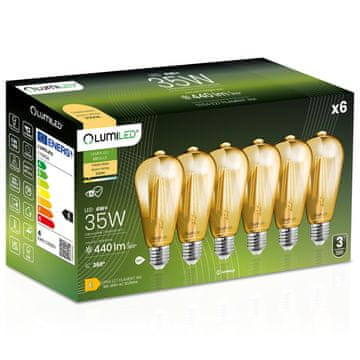LUMILED 6x LED žarnica E27 Edison ST64 4W = 35W 440lm 2000K topla 360° osvetljena z žarilno nitko