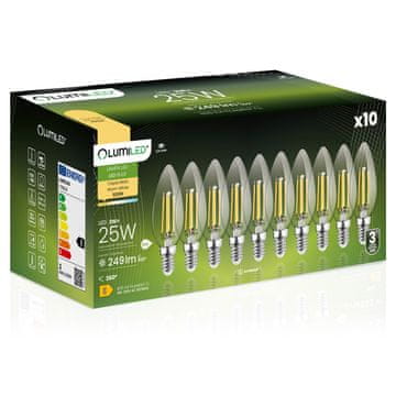 LUMILED 10x LED žarnica E14 svečka B35 2W = 25W 249lm 3000K topla 360° žarnica z žarilno nitko