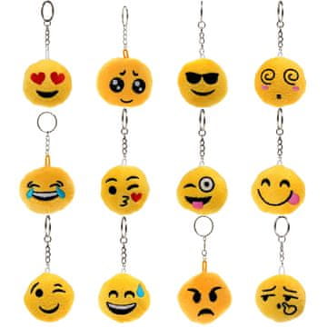 shumee Obesek za ključe, plišasti obesek za ključe z emotikoni, emoji, različni vzorci 12 kosov.