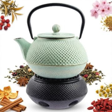 shumee 0,8-litrski grelnik vode, litoželezni čajnik, infuzer, cedilo za čaj, čajni set + grelnik