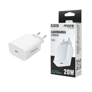 USB-C stenski polnilnik 20W PD 3A hitro polnjenje telefon tablični računalnik bela barva