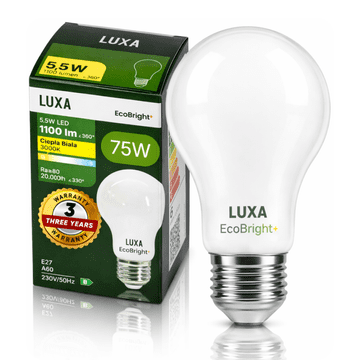 LED ŽARNICA E27 Z ŽARILNO NATRILO RAZREDA BA 60 5,5 W 1100 LM = 75 W 3000 K EcoBright