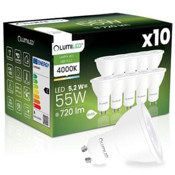 LUMILED 10x LED žarnica GU10 reflektor PAR16 5,2 W = 55 W 720 LM 4000 K nevtralna 38°