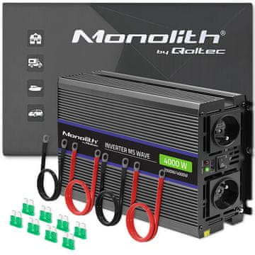 Qoltec Monolith 4000 MS valovni pretvornik napetosti | 12 V na 230 V | 2000/4000 W | USB