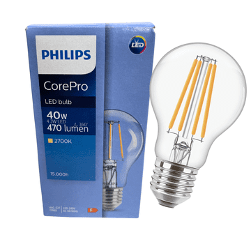 Philips LED žarnica E27 A60 4,3 W = 40 W 470 lm 2700 K topla filamentna žarnica Philips CorePro