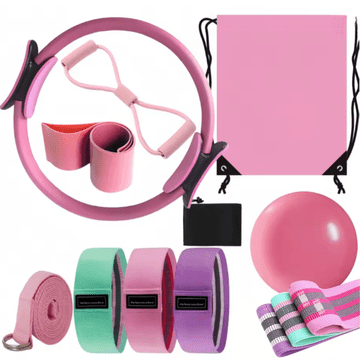 shumee Pilates fitnes joga komplet 10 v 1 trakovi za pilates obroče s kolesi, roza [FITNESS3]