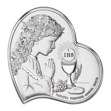 shumee Srebrna slika z dekletom, spominek na prvo sveto obhajilo + gravura DS03A 7,5 x 7,5 cm