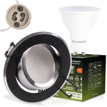 LUMILED Vgradna halogenska svetilka okrogla premična TRIX 3v1 GU10 6W 3000K črna