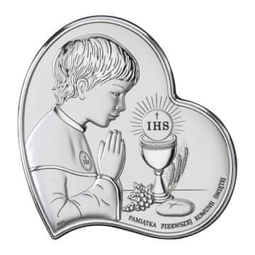shumee Srebrna slika z dečkom, spominek na prvo sveto obhajilo + gravura DS03O 14 x 14 cm