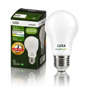 shumee LED žarnica E27 z žarilno nitko razreda B A 60 8W 1600LM = 100W 4000K lux EcoBright