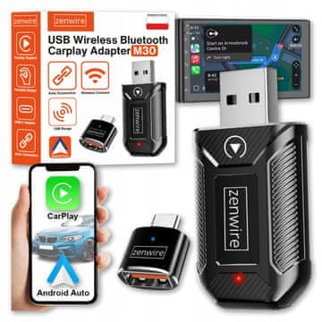 ZENWIRE Mini adapter Carplay Android Auto Brezžični CarLink Audio USB USB-C 10m Zenwire M30