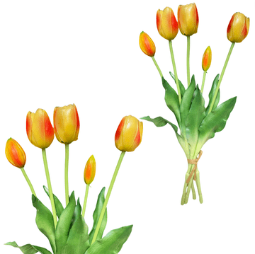 shumee Rumeno-oranžni tulipani - Šopek iz kavčukovca s tulipani 39 cm Real Touch barva 16