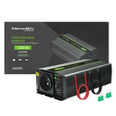 Qoltec Monolith pretvornik napetosti | 600 W | 1200 W | 24 V do 230 V | Pure Sinus