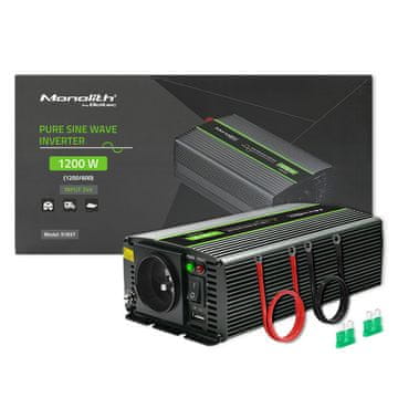 Qoltec Monolith pretvornik napetosti | 600 W | 1200 W | 24 V do 230 V | Pure Sinus