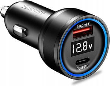 shumee Avtomobilski polnilnik USB A supervooc 67W (Oppo) in z USB C PD (30W), QC4.0, AFC