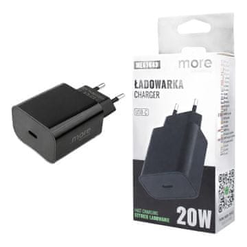 USB-C stenski polnilnik 20W PD 3A hitro polnjenje telefonov in tablic črne barve