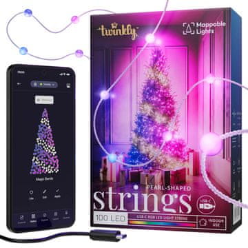shumee Twinkly Strings USB-C bonboni - 100 RGB LED diod, biseri, 6 m, zelena pletenica