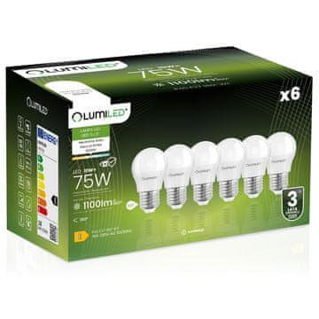 LUMILED 6x LED žarnica E27 krogla P45 10W = 75W 1100lm 4000K nevtralna 180°