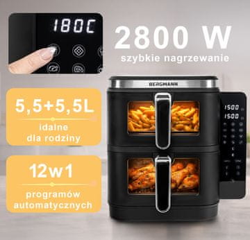 shumee Bergmann YI cvrtnik za maščobe 2 komori navpični 5,5 l + 5,5 l 2800 W knjiga N