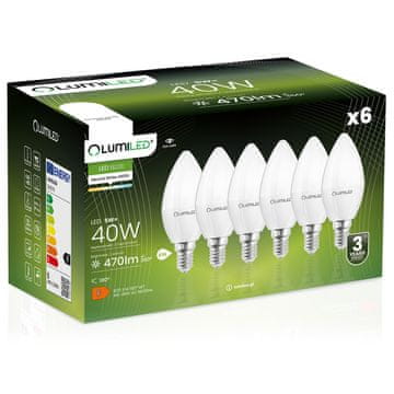 LUMILED 6x LED žarnica E14 svečka B35 5W = 40W 470lm 4000K nevtralna 180°