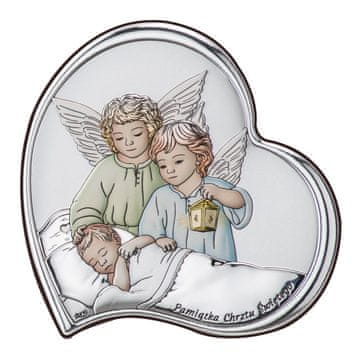 shumee Srebrna slika dveh angelov z lučko, spominek na sveto krst DS23 7,5 x 7,5 cm