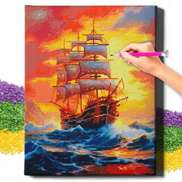 shumee Diamantna slika 5D z okvirjem Diamantno vezenje Velika ladja Mozaik 40x50 cm