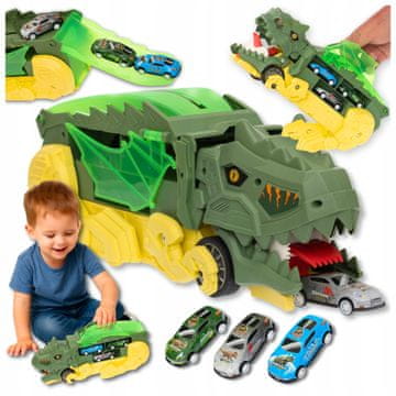 shumee 3v1 tovornjak z dinozavri TIRA Slide Swooler AVTO Triceratops Z avtomobilčki