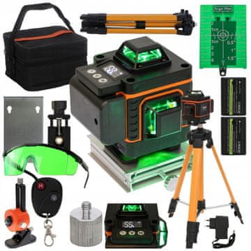 shumee 360° 4D laserski nivelir, velik komplet, nihalo, zaklepno ohišje, 2 bateriji