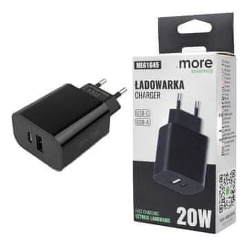 USB-C USB-A stenski polnilnik 20W PD 3A hitro polnjenje telefona in tablice