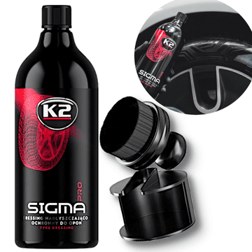 shumee K2 sigma PRO 1L + aplikator z debelimi ščetinami črno čistilo za pnevmatike
