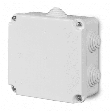 NADOMETNA DOZA IP55 118×118×60mm BELA 0222-00 Trdna in prostorna 6 izhodov