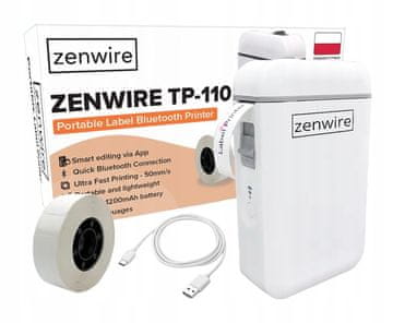 ZENWIRE Mini prenosni termični tiskalnik za nalepke Bluetooth USB-C Zenwire TP-110