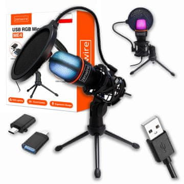 shumee Zenwire ME4 studijski kondenzatorski mikrofon za PC igre RGB USB-C USB 3.0