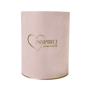 shumee Škatla z logotipom Inspiruj - roza žamet, zlat logotip, fi 10 cm, v 13 cm