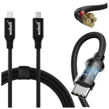 Mona Blashorn USB-C/USB-C kabel, močna najlonska pletenica, QC 3.0, 2.4A, 1.8M