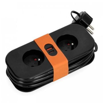 shumee Podaljšek, 2 vtičnici, 230 V + USB, 1,4 m, ozemljen, 3 x 1,5 mm črn kabel