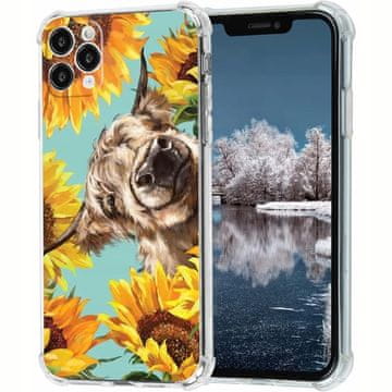shumee Ovitek Highland Cow za iPhone 11 - eleganten vzorec krave in sončnice