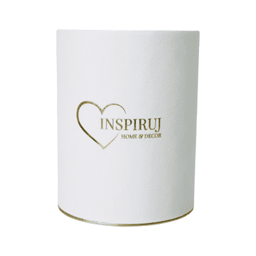 shumee Škatla z logotipom Inspiruj - bel žamet, zlat logotip, fi-10 cm, v-13 cm